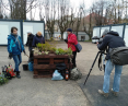 Volunteers build a town for migrants in one of Lviv's parks