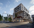 Kapitanat Garbary, visualization of a residential project overhanging the historic harbormaster's office, Poznań, 102 Garbary Street