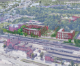 New development at the site of the bus station. View of the designed establishment