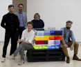 National commissioner and curatorial team of the Hungarian Pavilion with an installation by the BudCud team