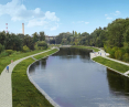 Visualization of the banks of the Warta River after the changes. View from the Przemysl I Bridge towards the north