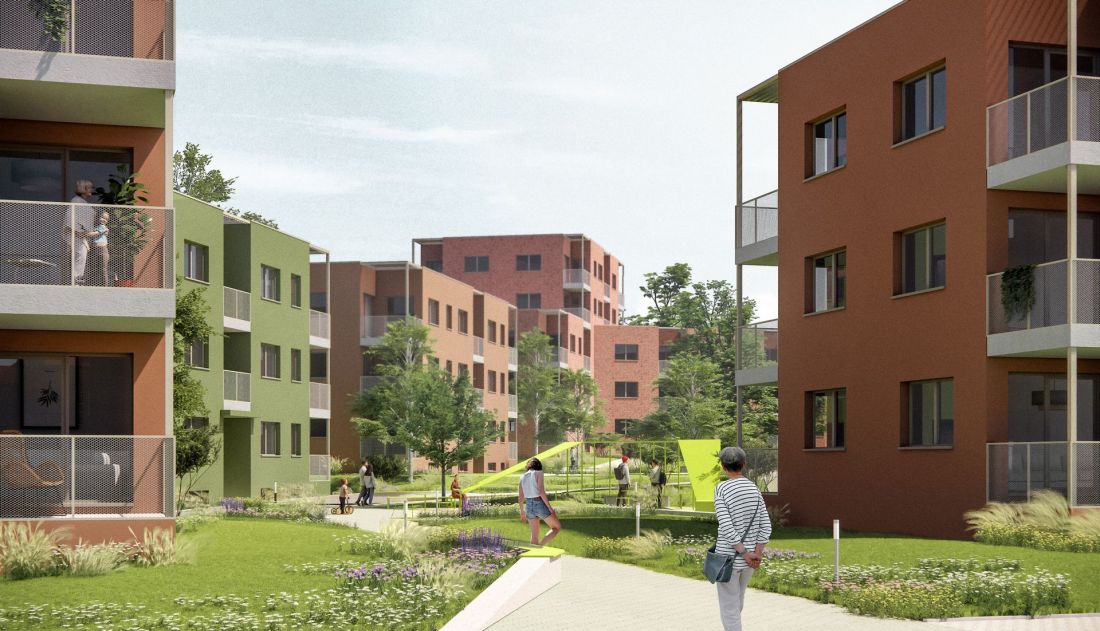 Nowe osiedle w Gliwicach przy ulicy Pszczyńskiej i Kujawskiej - widok na podwórko