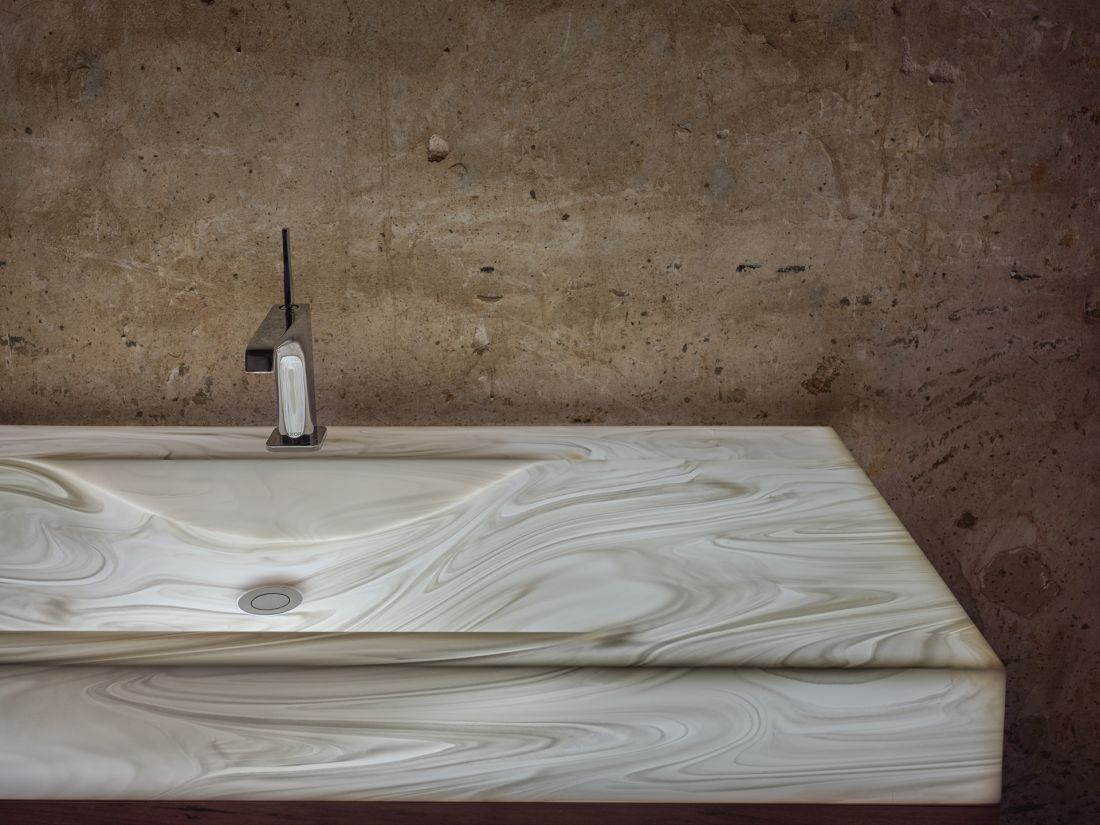 AWAN - Oniryczna mgła | Corian® White Onyx Umywalka w wersji podświetlanej panelami LED