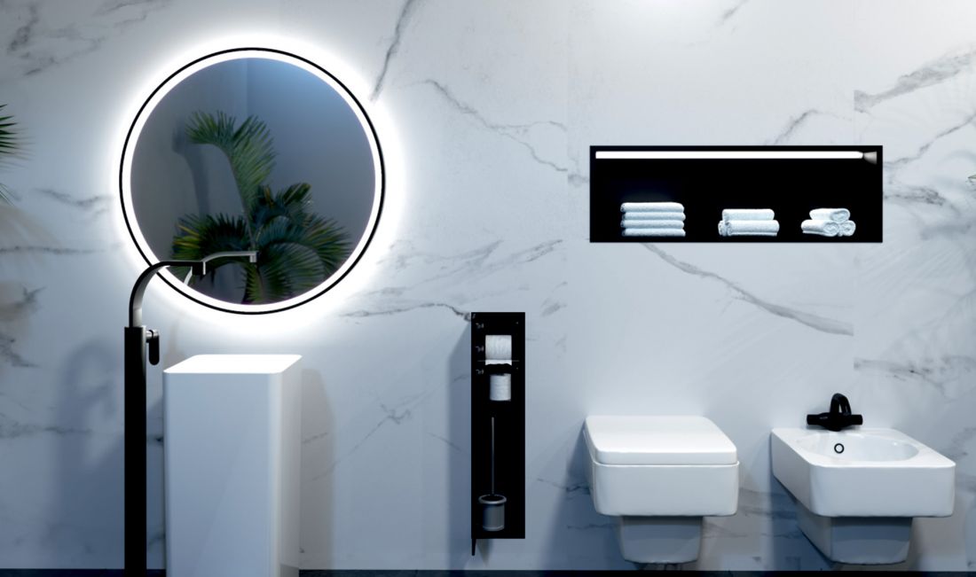 Lustro Lupe Plus, schowek WC, półka wnękowa LED