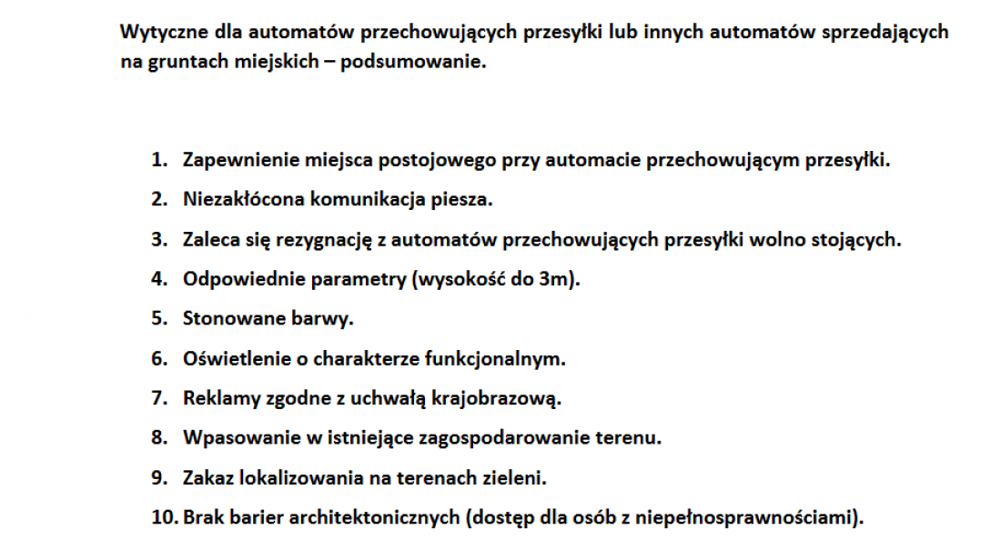 Miejskie wytyczne regulujące kwestie paczkomatów - fragment dokumentu