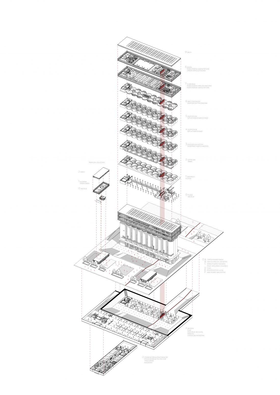 Projekt „Centreje”, aksonometria