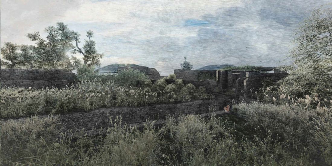 wizualizacja trzeciego studium czasowego, rok 2222; obiekt niedostępny dla użytkowników, w trakcie biodegradacji