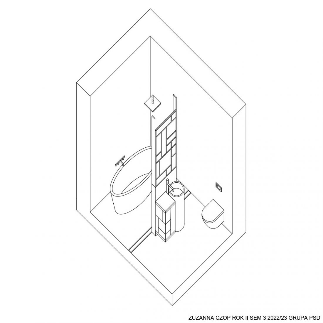 Projekt wnętrza łazienki w domu jednorodzinnym, proj.: Zuzanna Czop