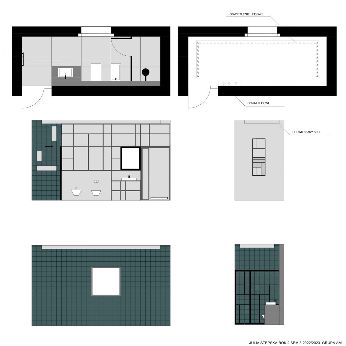 Projekt wnętrza łazienki w domu jednorodzinnym, proj.: Julia Stępska