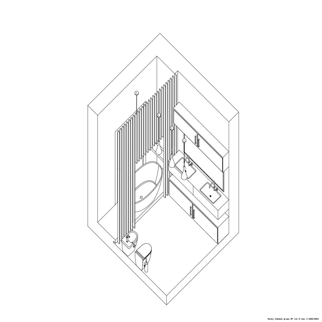 Projekt wnętrza łazienki w domu jednorodzinnym, proj.: Maciej Wdowiak