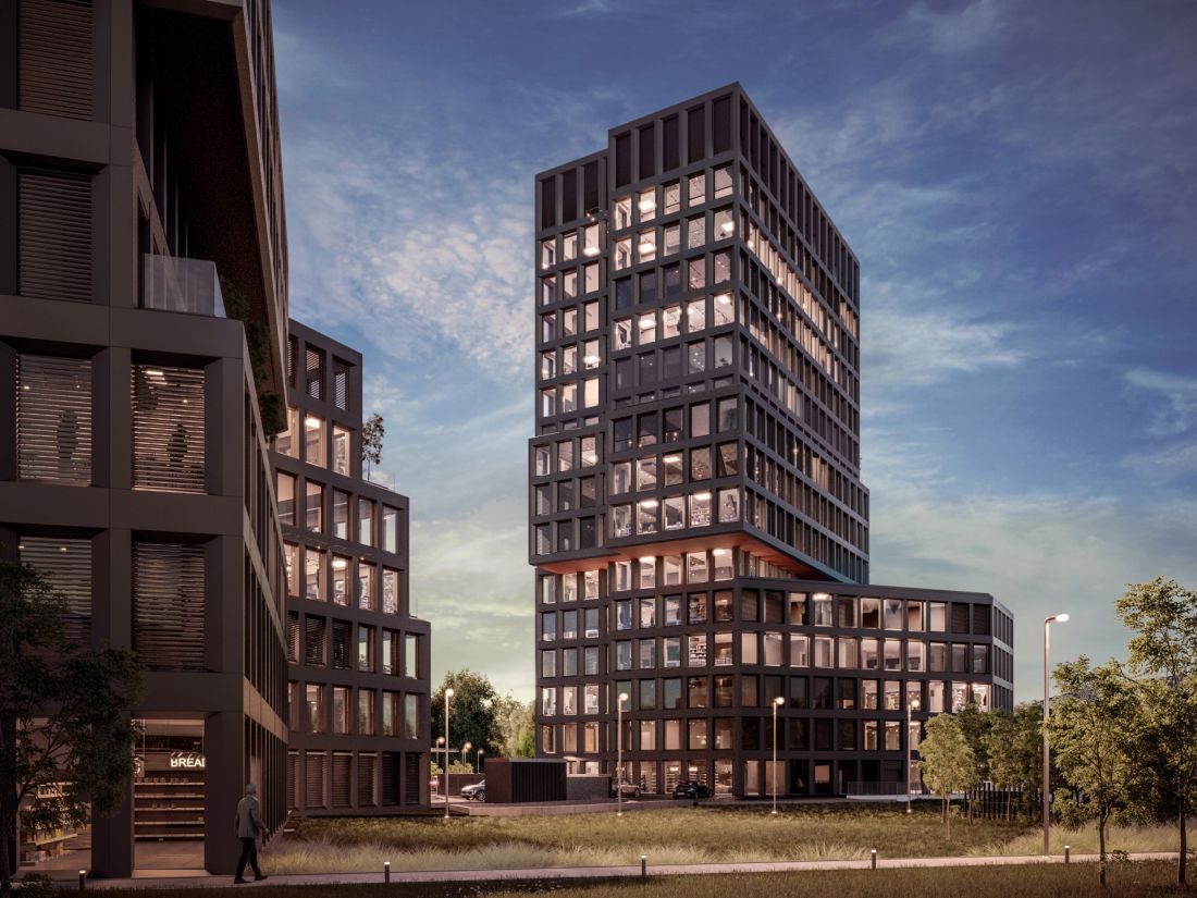 Biurowce przy rondzie Rataje i ul. Komedy w Poznaniu, wizualizacja, proj. EASST Architects