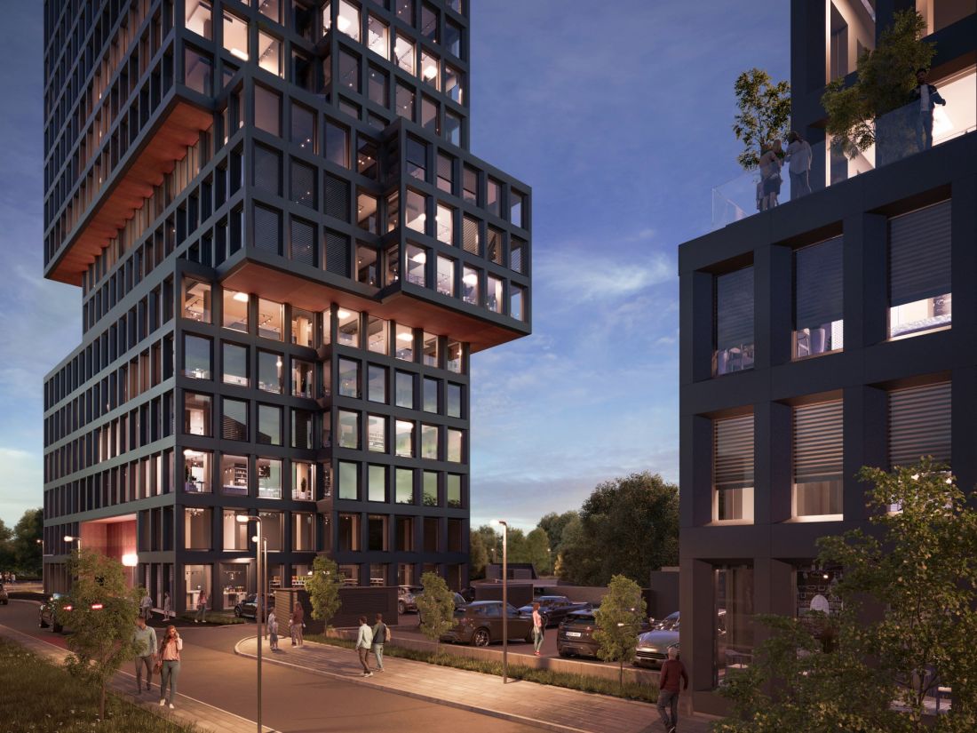Biurowice przy rondzie Rataje i ul. Komedy w Poznaniu, wizualizacja, proj. EASST Architects