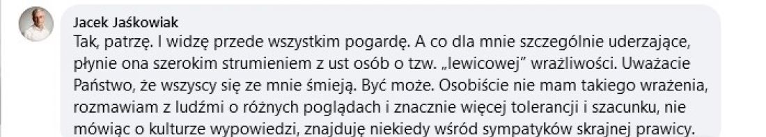 Reakcja Jacka Jaśkowiaka na wpis Arka Kluka