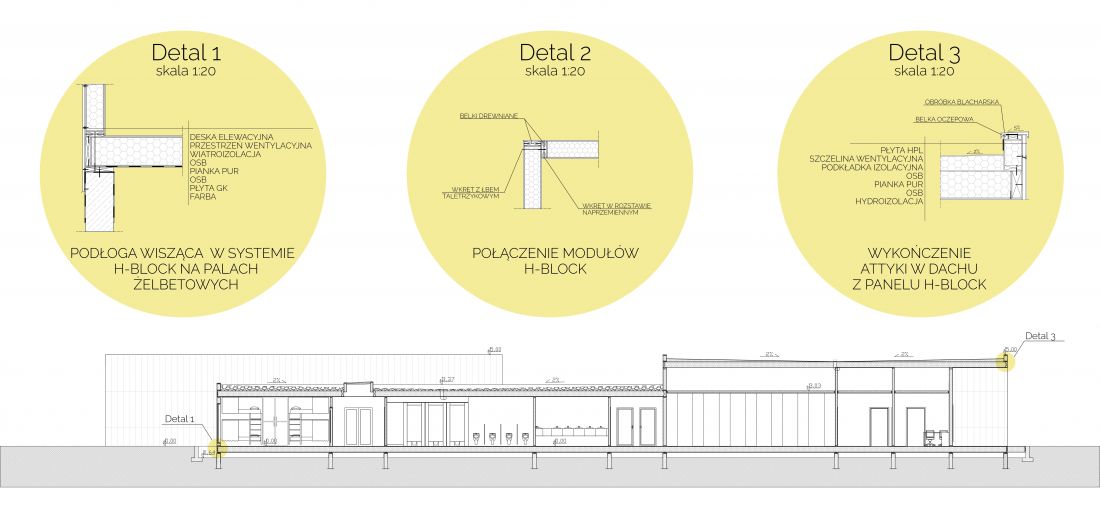 Projekt noclegowni, przekrój i detal