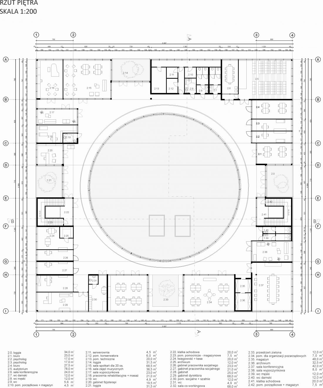 Projekt centrum międzypokoleniowego w Tarnowie, rzut piętra