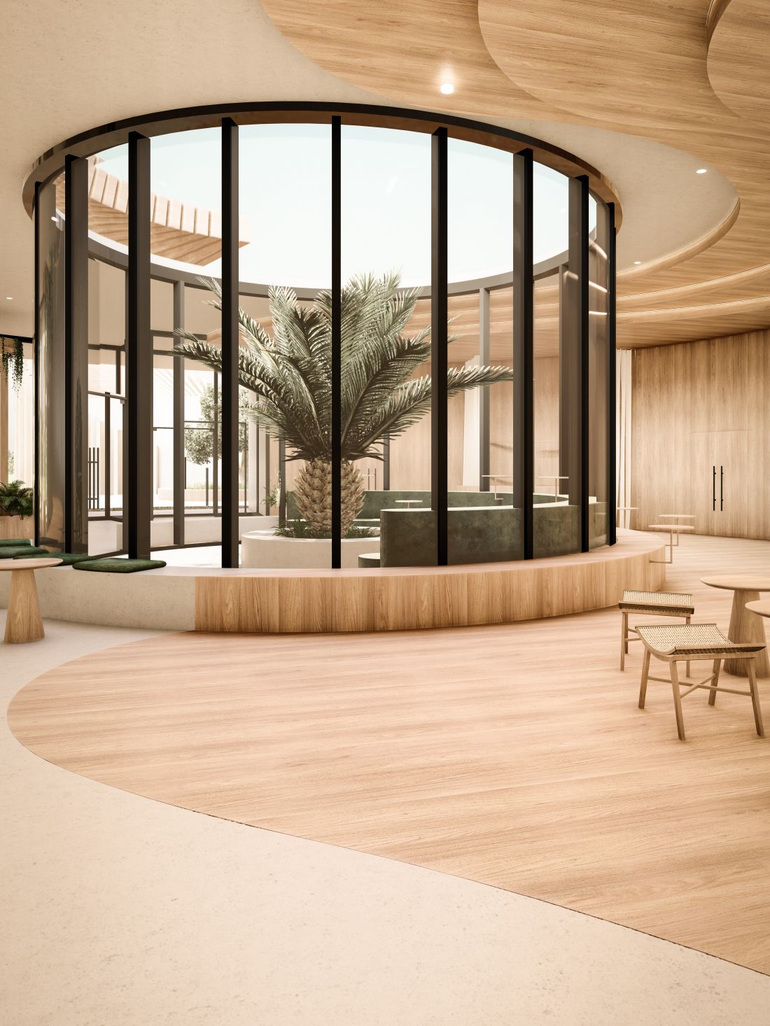 Projekt kompleksu stymulacyjno-relaksacyjnego, przeszklone patio