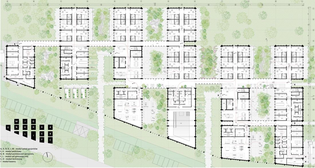 Centrum rehabilitacji w Gdańsku, rzut poziomu 0 (praca dyplomowa)