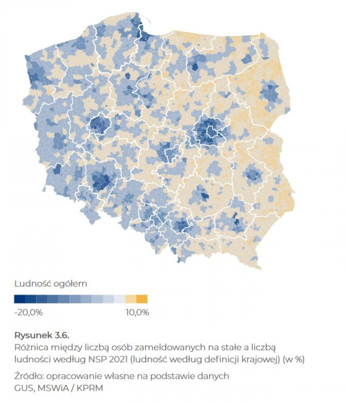 różnica między liczbą osób zameldowanych a liczbą ludności według spisu powszechnego