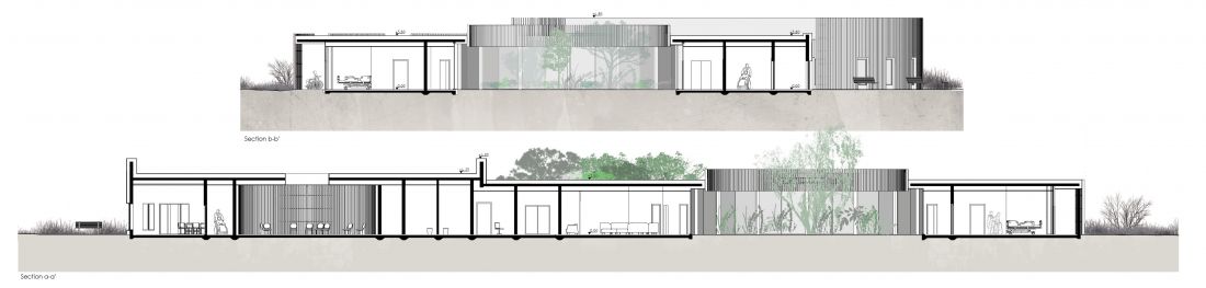 Projekt centrum rehabilitacji we Wrocławiu, przekroje