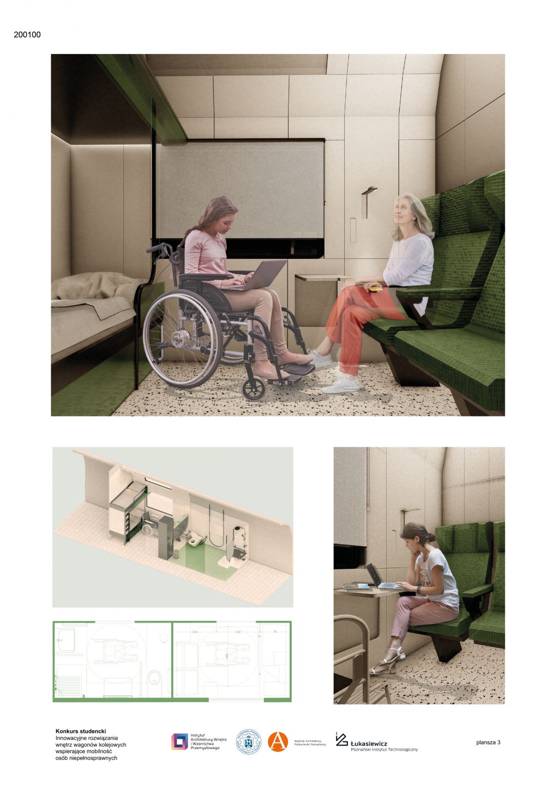 Projekt wnętrza dostępnego wagonu kolejowego, proj.: Aleksandra Jabłońska, Zofia Jurkiewicz
