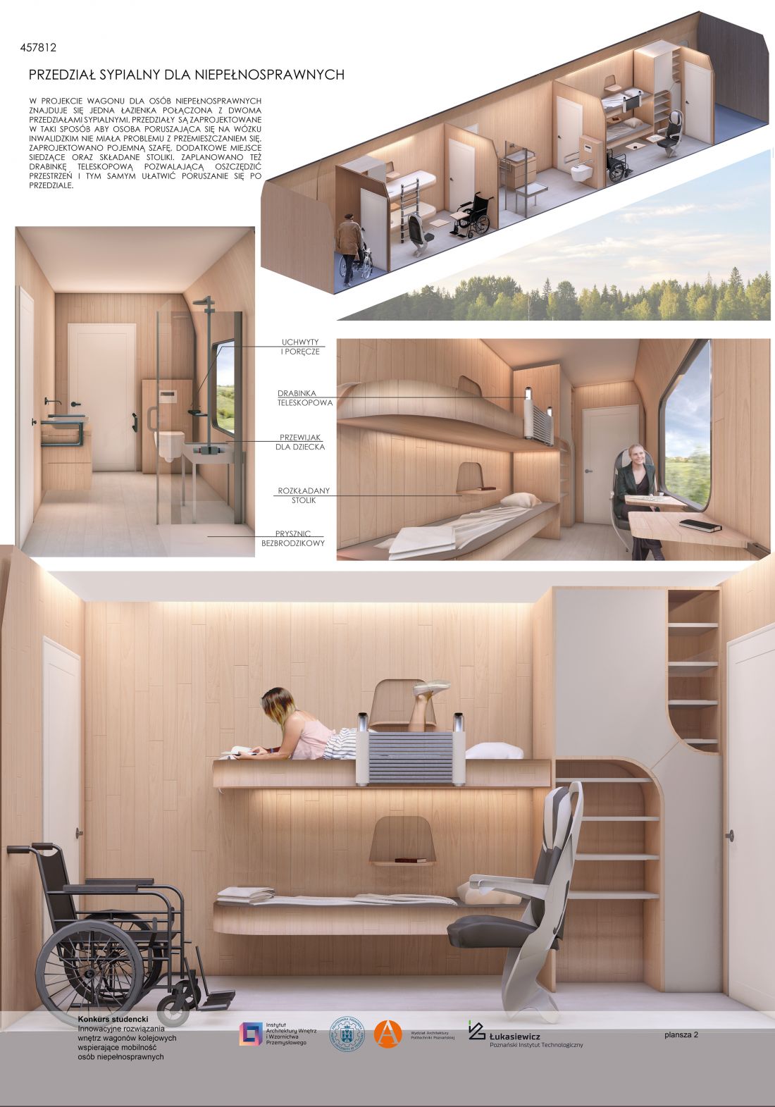 Projekt wnętrza dostępnego wagonu kolejowego, proj.: Antoni Dyrda, Natalia Fedko