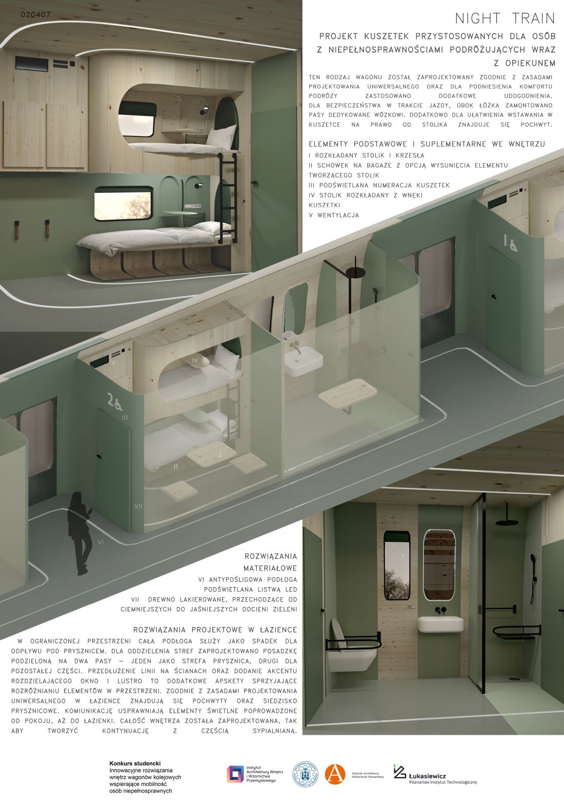 Projekt wnętrza dostępnego wagonu kolejowego, proj.: Joanna Krzemińska, Aleksandra Kopeć, Julia Kopańska
