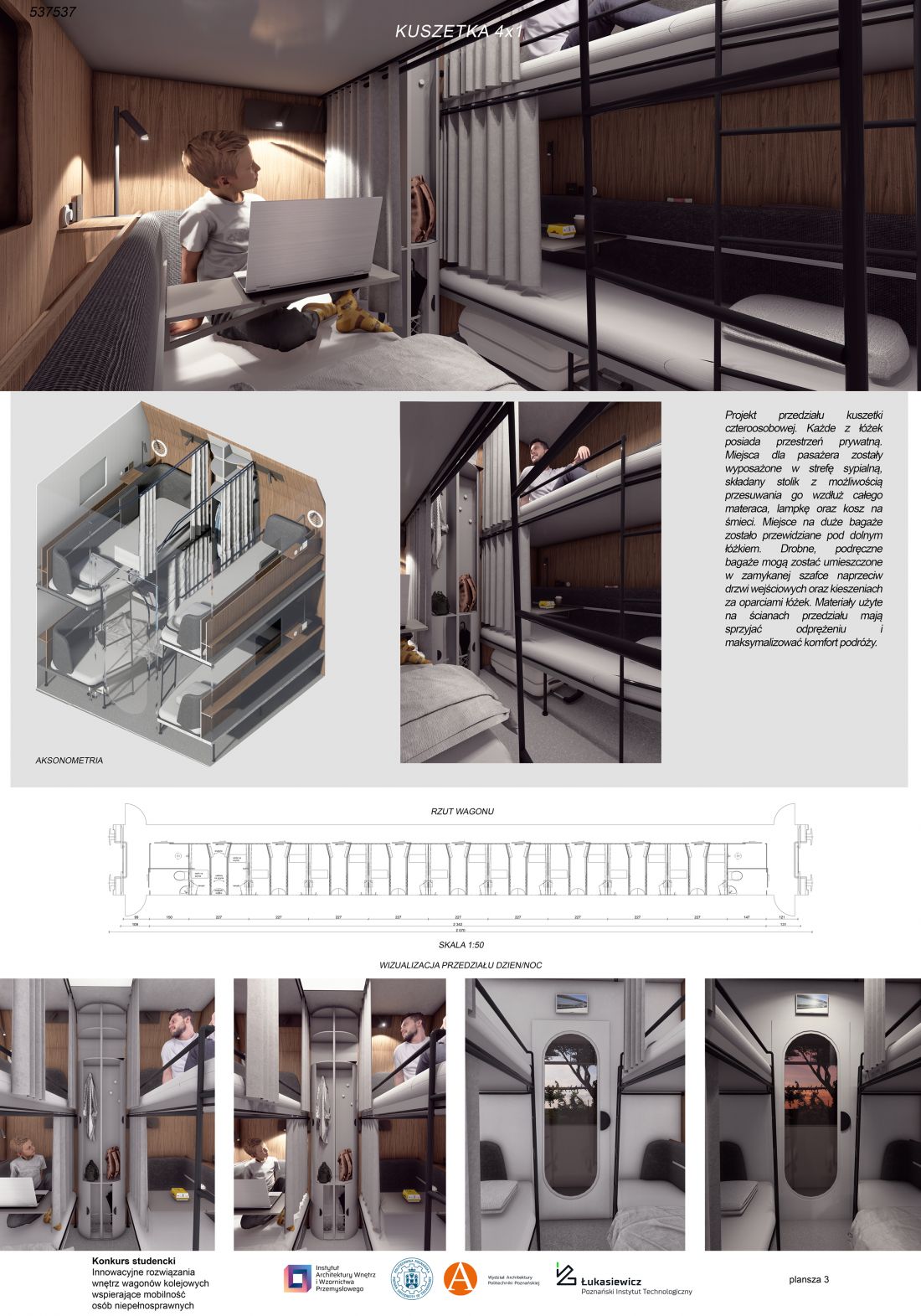 Projekt wnętrza dostępnego wagonu kolejowego, proj.: Joanna Sitak, Jakub Sokołowski