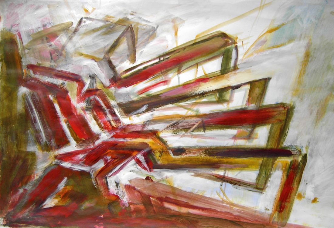 Centrum Kultury Żydowskiej w Duisburgu, Niemcy, proj.: Zvi Hecker, 1996–2000; akryl na płótnie oraz ołówek i pióro na papierze (42×29,7 cm), 1996