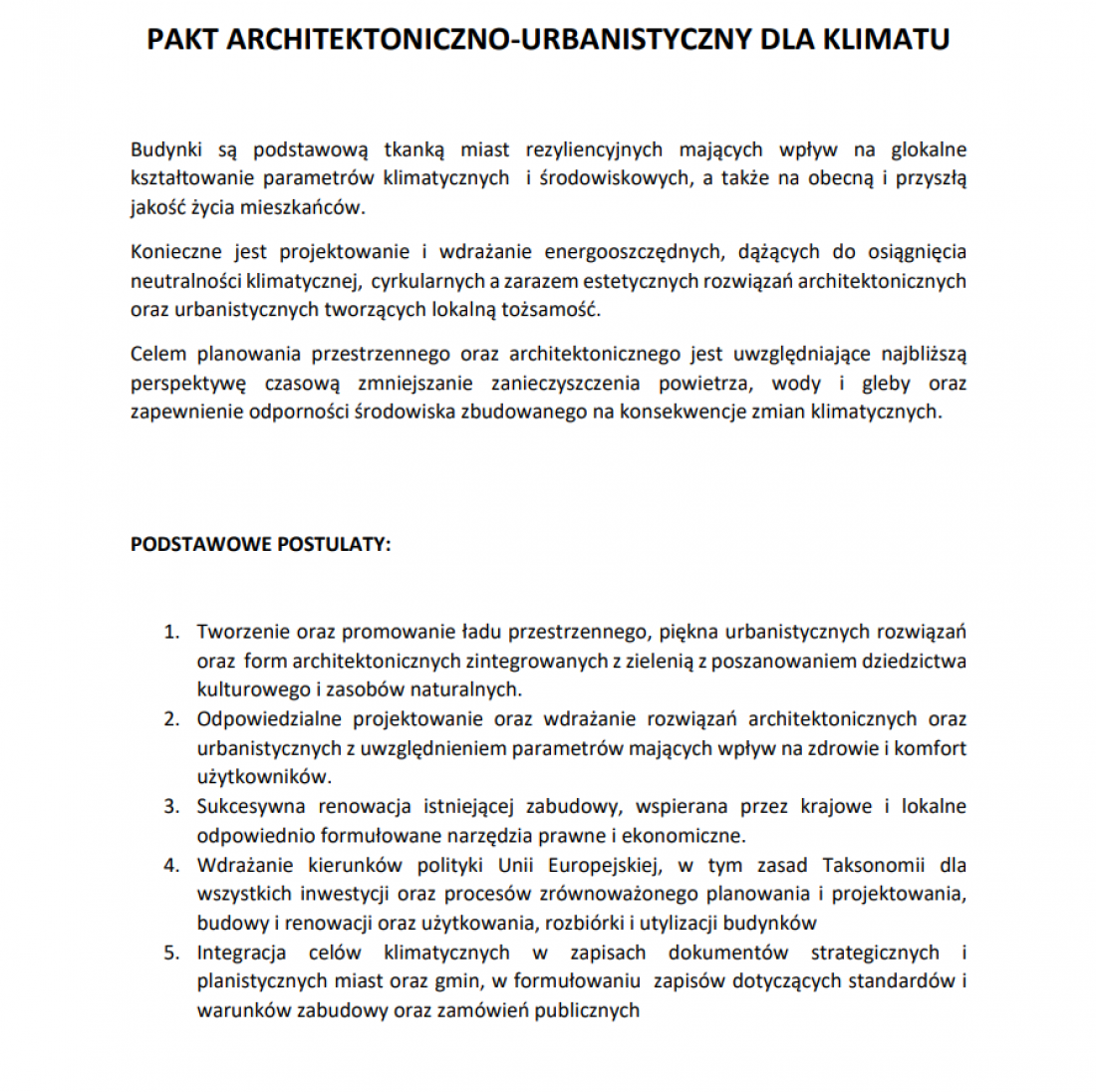Pakt Architektoniczno-Urbanistyczny dla Klimatu