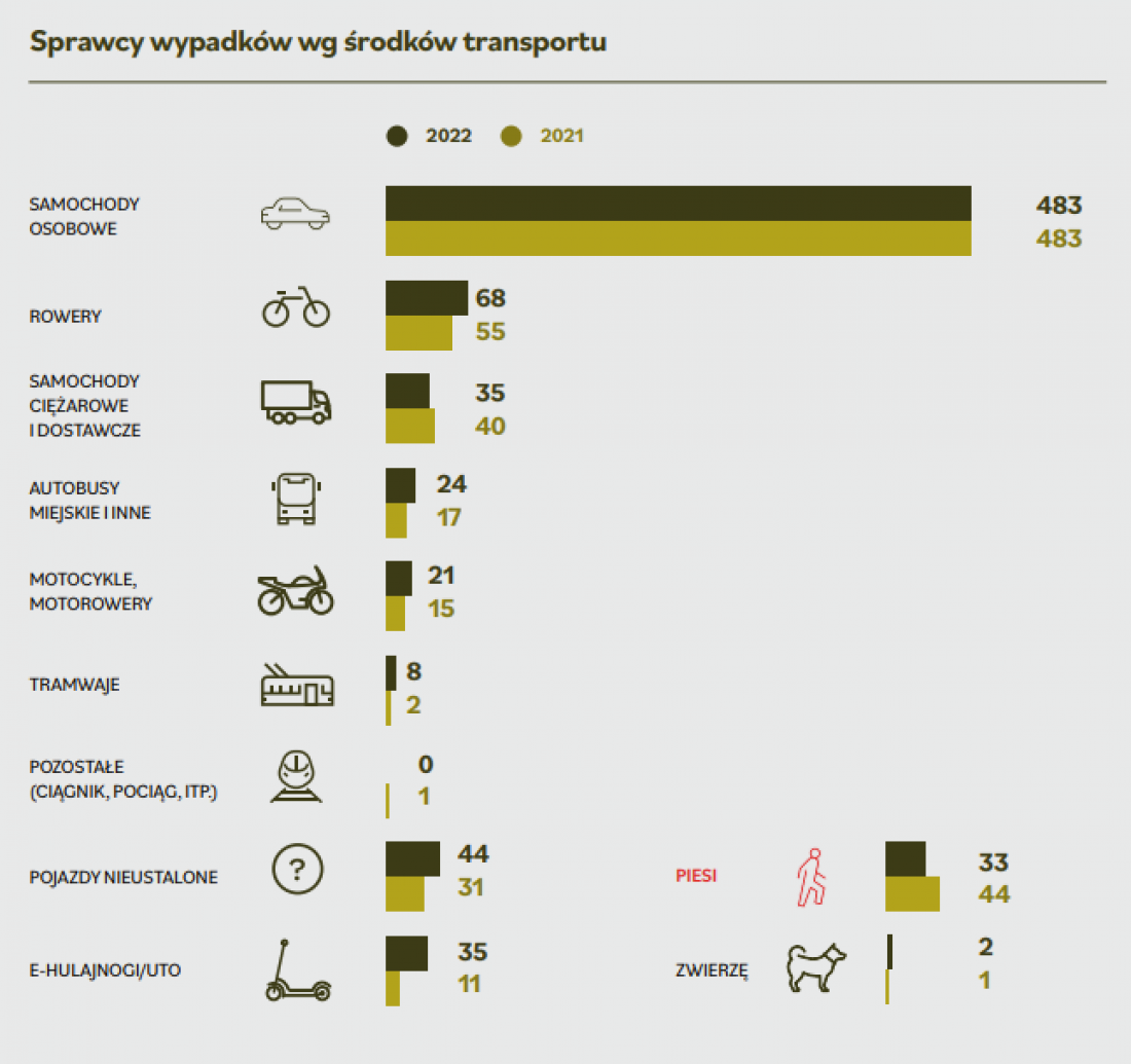 sprawcy wypadków wg środków transportu