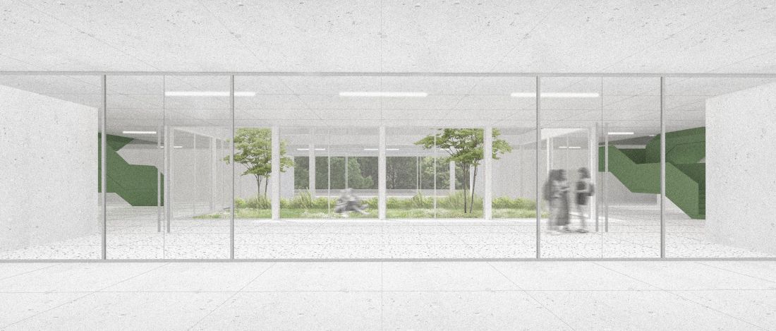 W centrum szkoły znajduje się zielone atrium