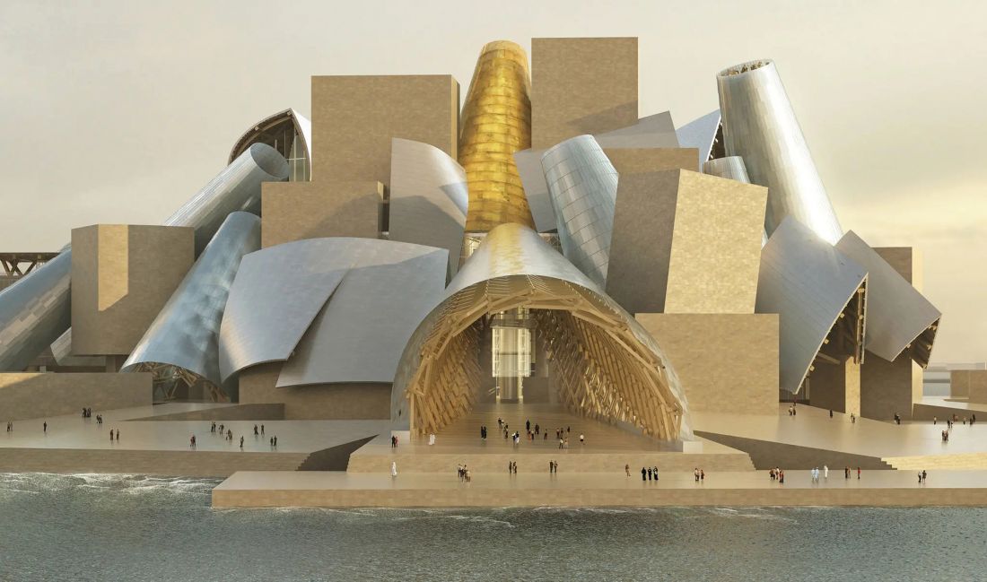 koncepcja największego na świecie Muzeum Guggenheima, które zaprojektował Fank Gehry w charakterystycznym dla siebie stylu