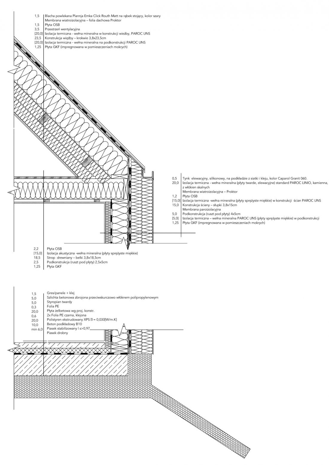 przekrój detalu domu w standardzie pasywnym SIMPE passive