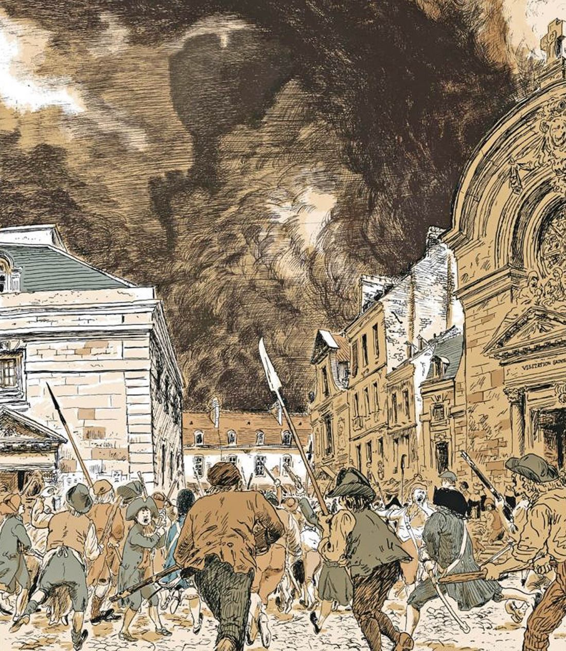 kadry z komiksu „Révolution”, który stworzyli Florent Grouazel i Younn Locard