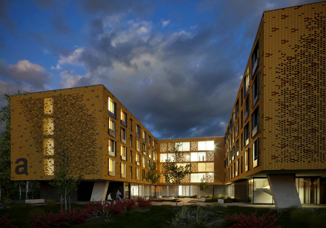 konkursowy projekt domu studenckiego, II miejsce, proj. Front Architects