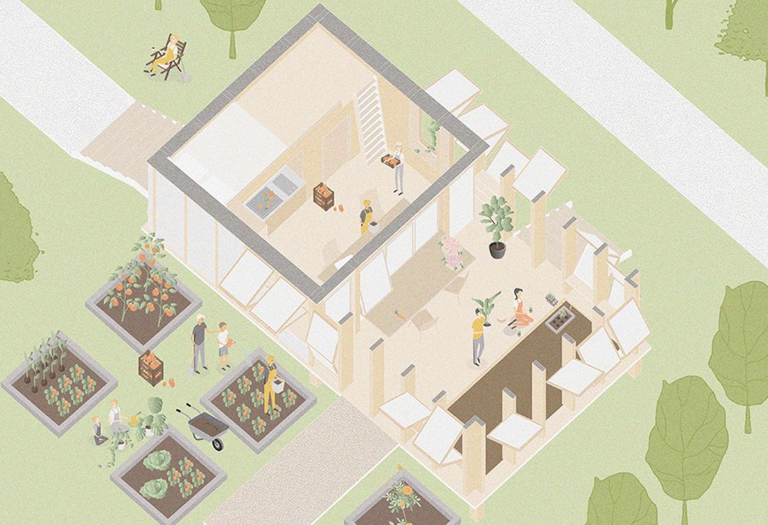 Gathering House z otwartą częścią patio podczas lata