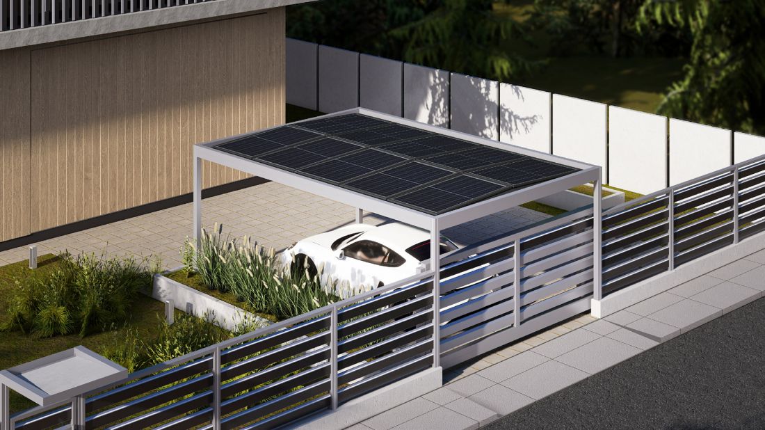 Carport aluminiowy zintegrowany z ogrodzeniem