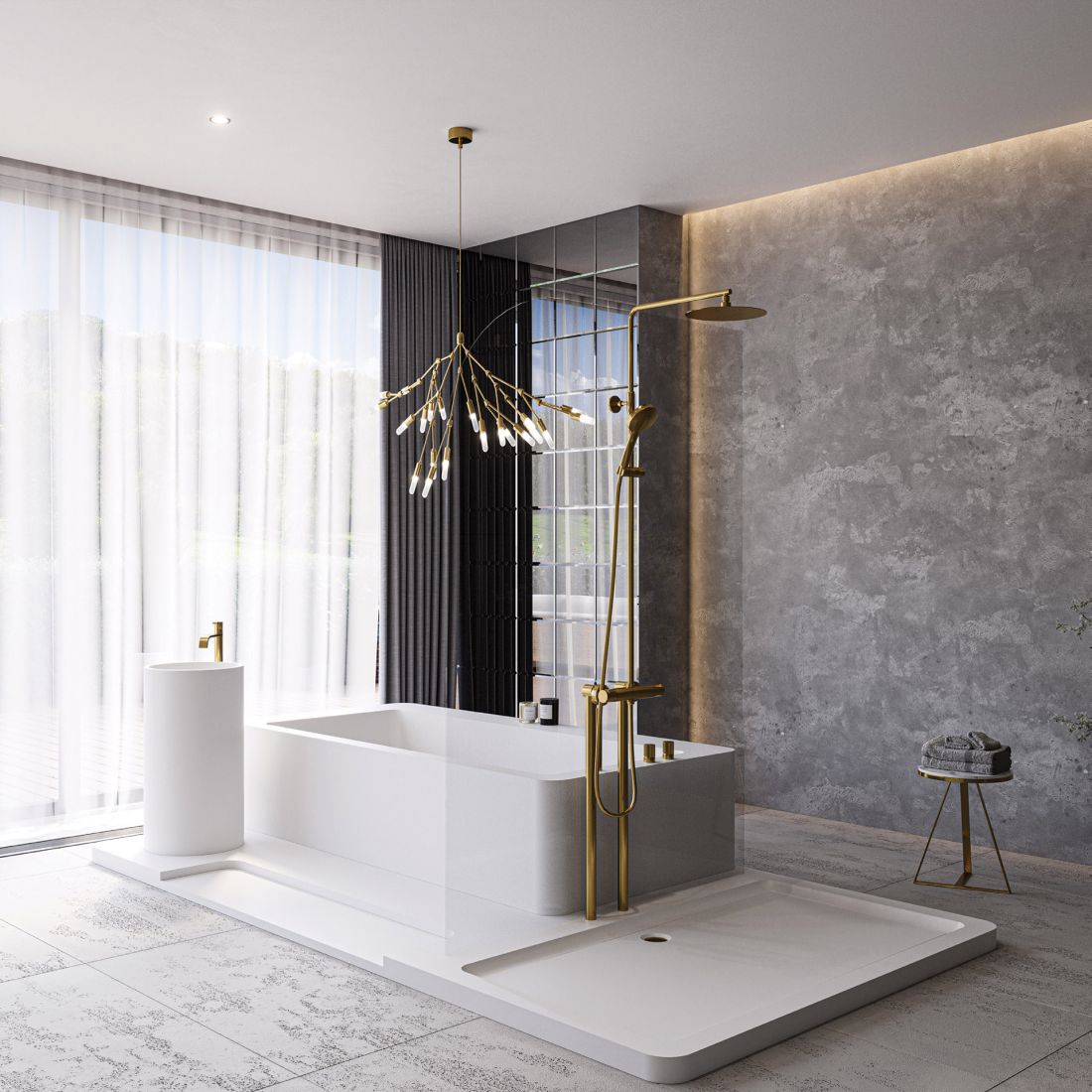 Luxum, wyspa kąpielowa na wymiar z umywalką i strefą prysznicową z GFK Luxum®