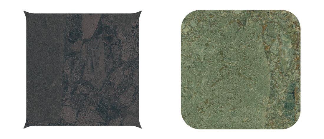 Checkers Starry Black Space 24,3x24,3 cm Checkers Rounded Green Giada 28,6x28,6 cm 