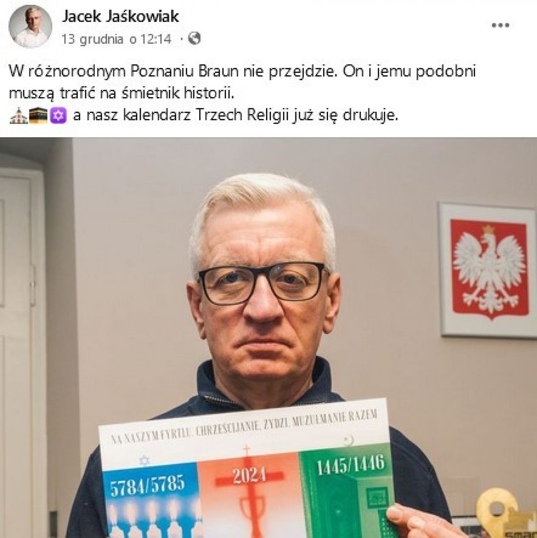 zrzut ekranu oficjalnego profilu prezydenta Poznania Jacka Jaśkowiaka na FB 