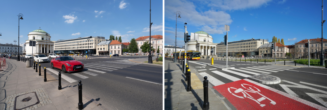 Plac Trzech Krzyży - przed i po przebudowie