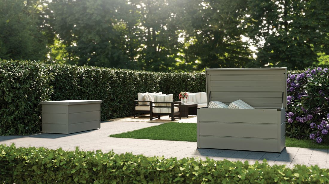 Skrzynia ogrodowa w kolorze szarego aluminium RAL 9007