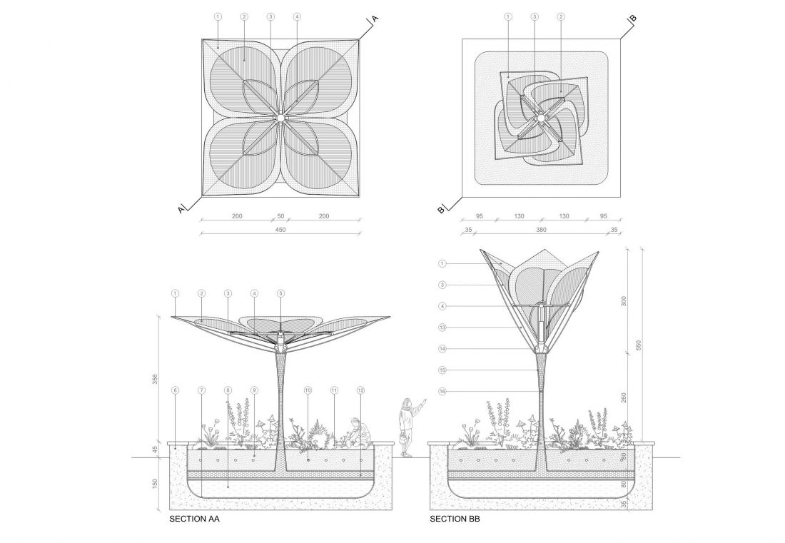 Projekt Cloud Catching Canopy, rysunki techniczne, sposób działania