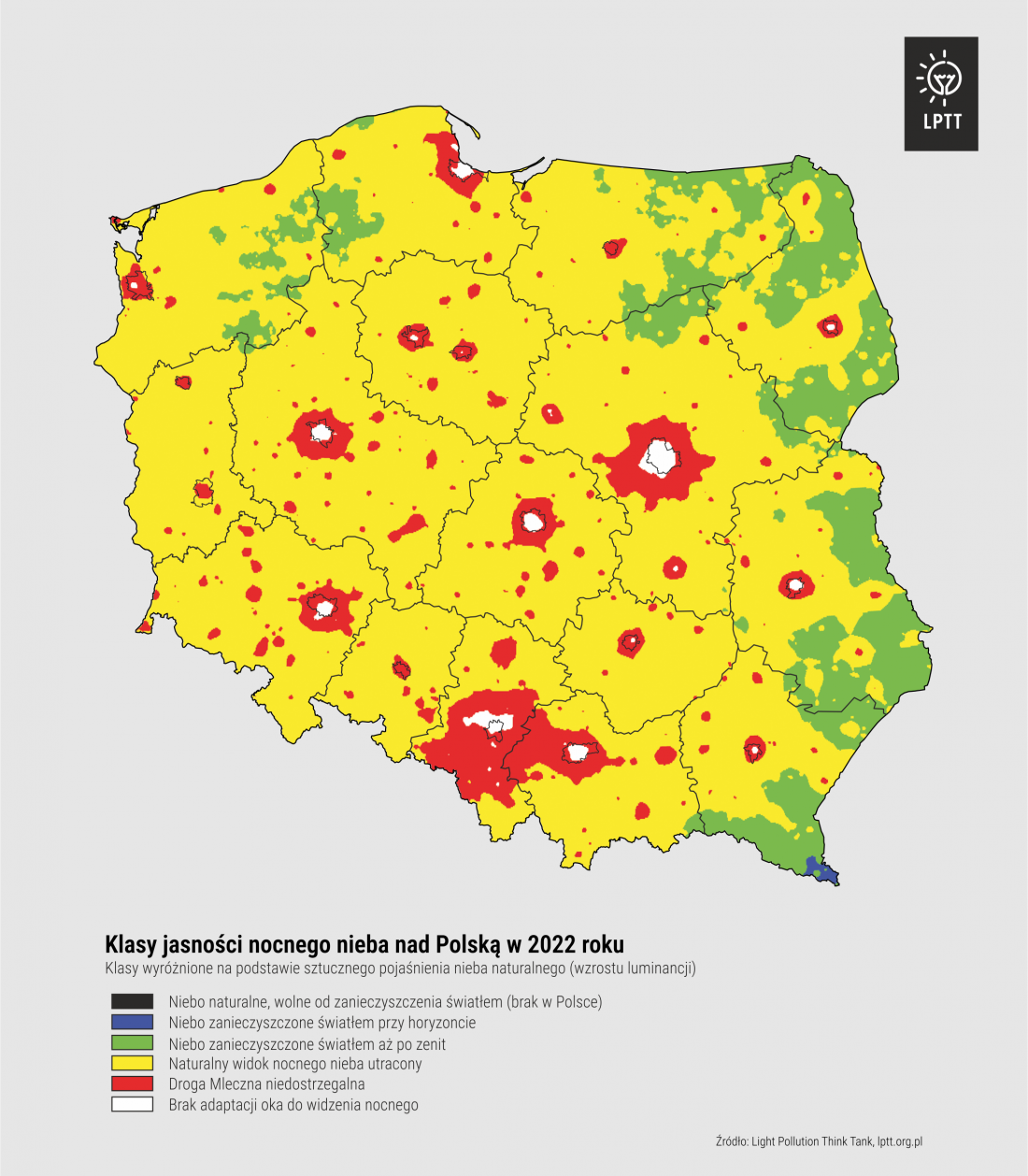 klasy jasności nocnego nieba nad Polską w 2022 roku