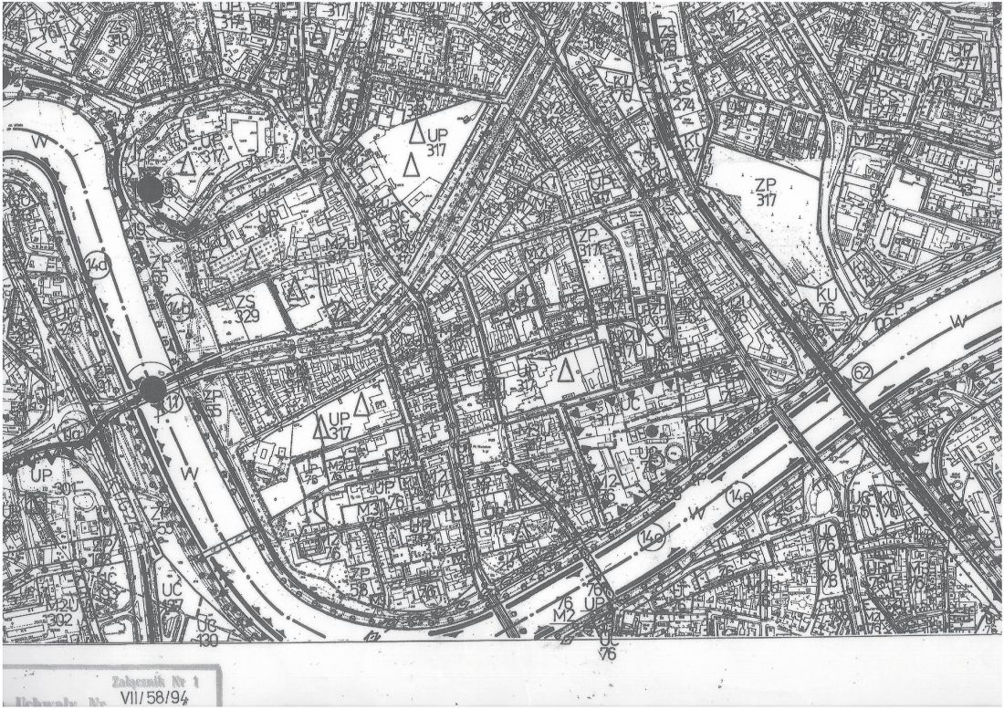 fragment Planu Ogólnego Krakowa z 1994 roku