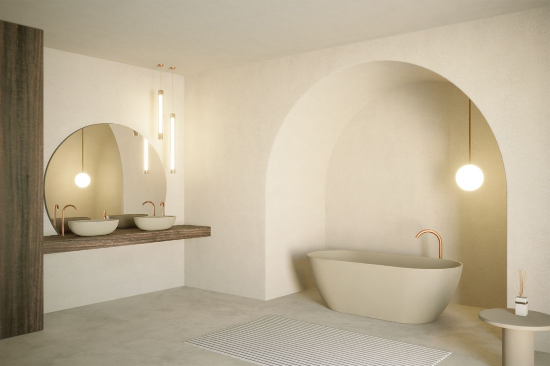 Wanna Bilbao i umywalka Escala Solid Color w kolorze Pebble Grey