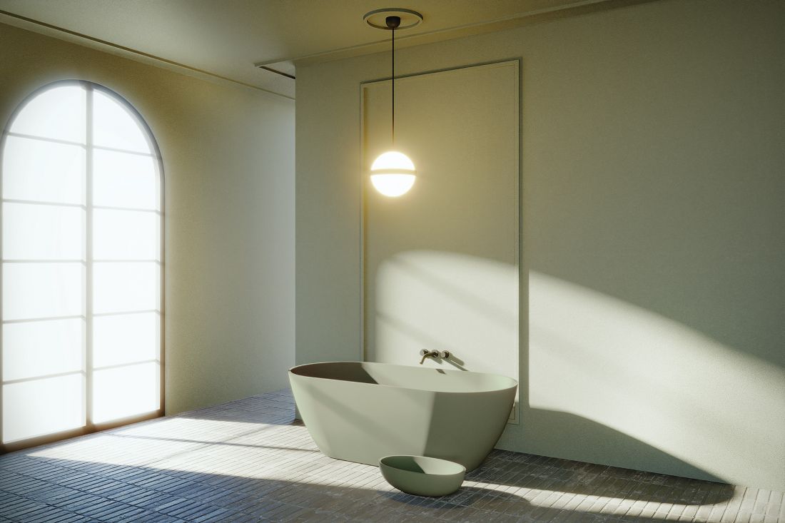 Wanna Bilbao i umywalka Escala Solid Color w kolorze Moss Green