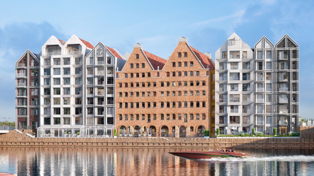 Projekt hotelu w spichlerzach Wielki i Mały Groddeck na Wyspie Spichrzów