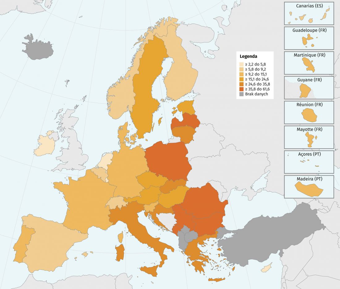 wskaźnik przeludnienia według wieku, płci i statusu ubóstwa - populacja ogółem, dane Eurostat 2022 Leaflet | Administrative boundaries