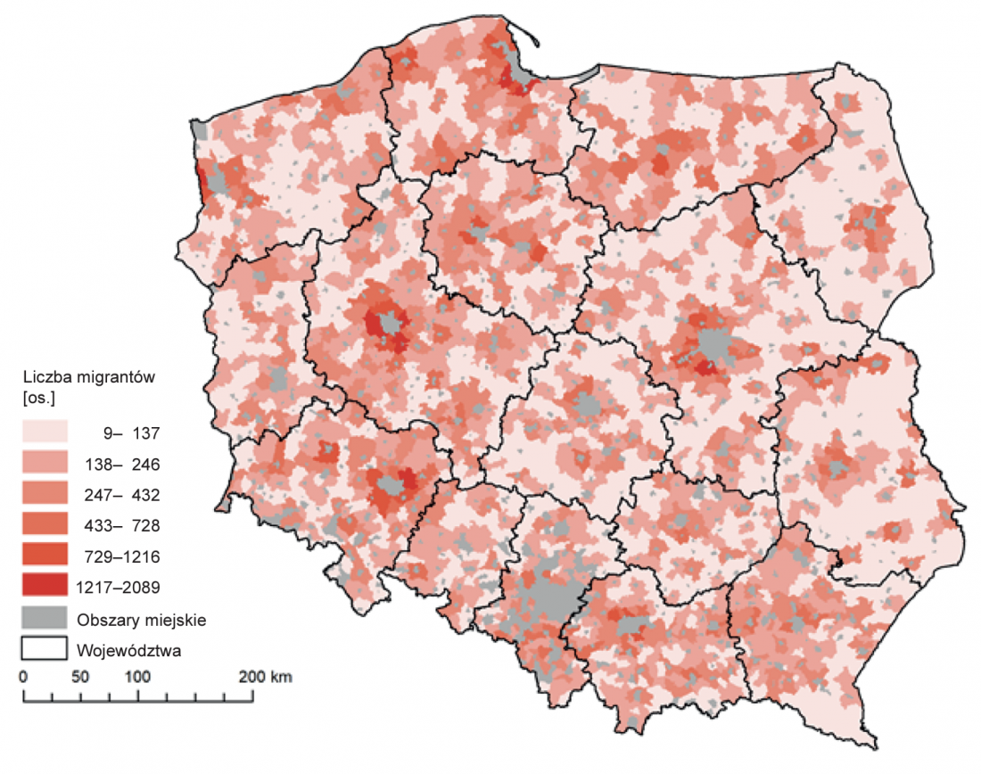 Obrót migracyjny w jednostkach wiejskich w Polsce w 2019 r.